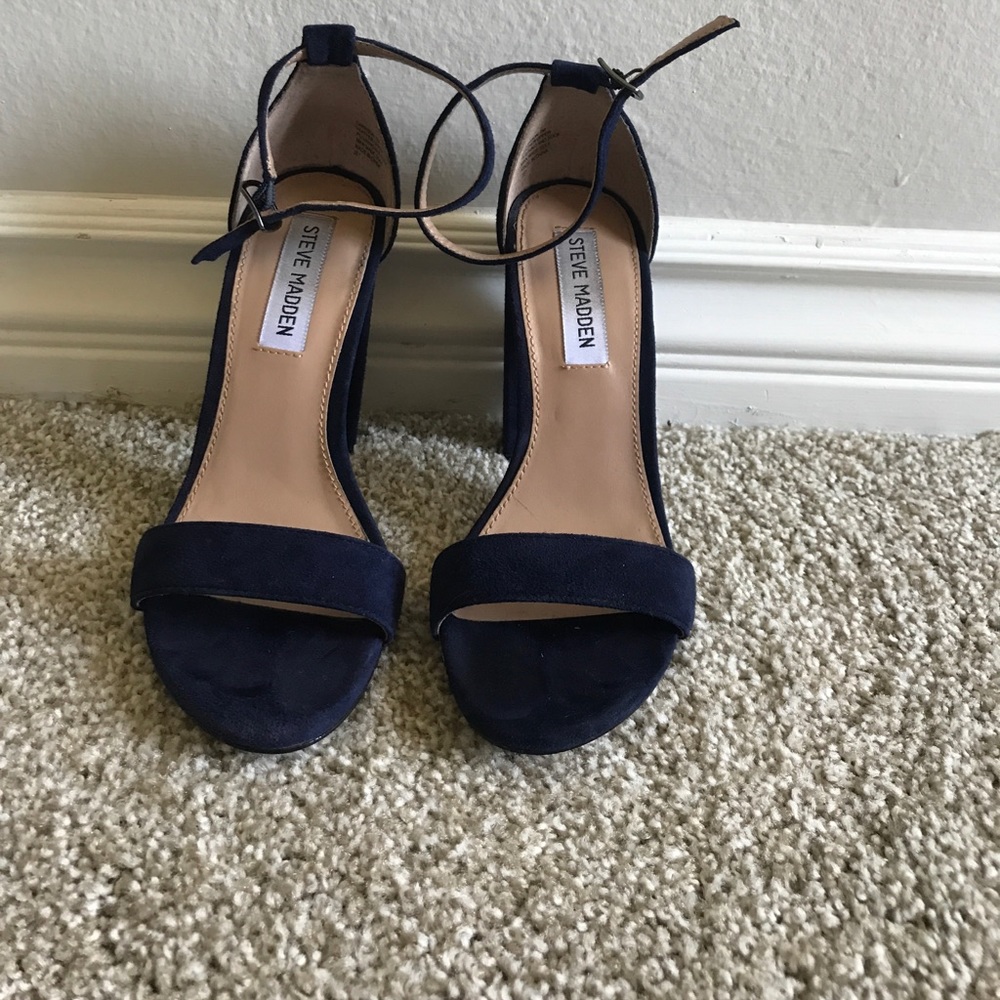 Blue suede chunk heels